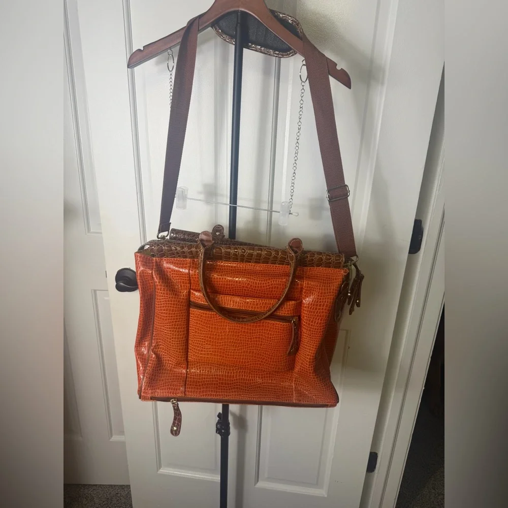 Samantha Brown Women's Orange and Brown Croc-Texture Tote Bag Carryon